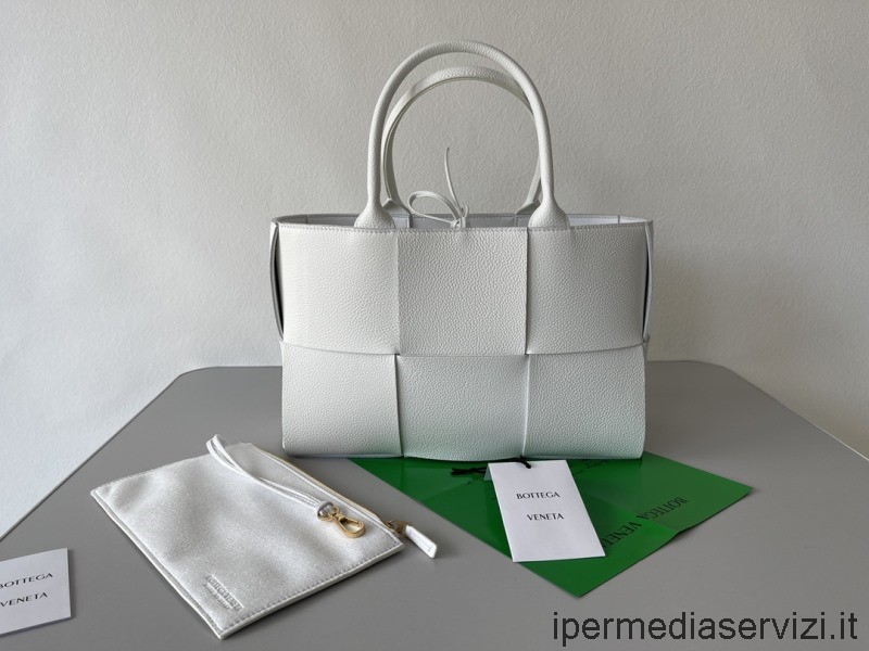 çoğaltma Bottega Veneta Arco Küçük Intreccio Taneli Deri Tote çanta Beyaz 30x20x14cm