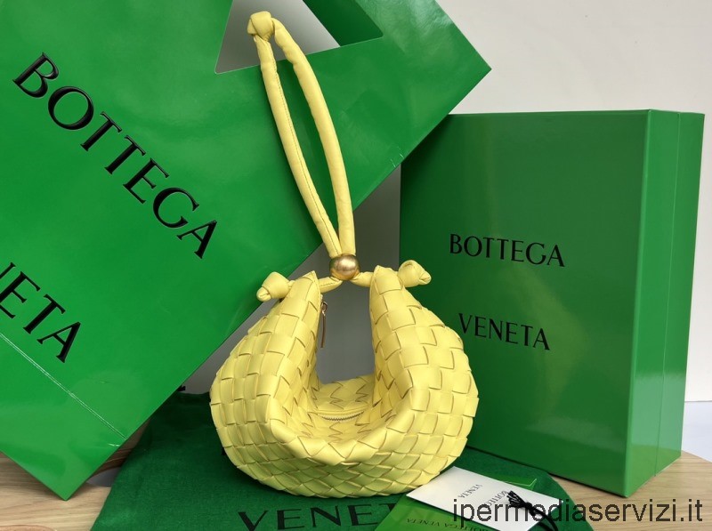çoğaltma Bottega Veneta Ayarlanabilir Kayış 29x3x19cm Ile Küçük Sarı Intrecciato Deri çanta çevirin