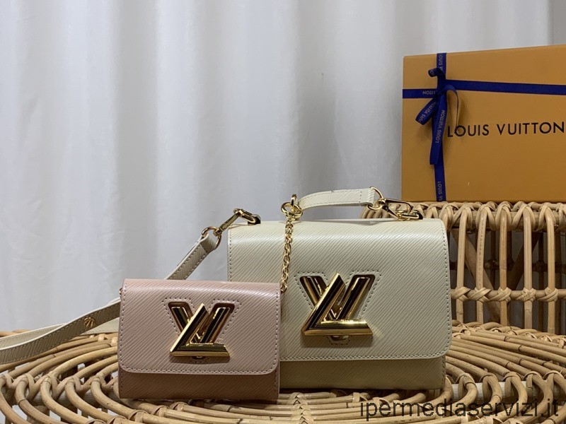 Bej Ve Pembe Epi Deriden Küçük çantalı Replika Louis Vuitton Twist Pm Omuz çantası M59886 19x15x9cm