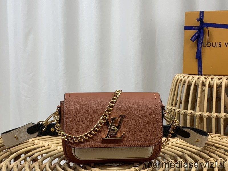Chataigne Kahverengi Damarlı Dana Derisinde çoğaltma Louis Vuitton Lockme Ihale çapraz Askılı çanta M59491 19x13x8cm