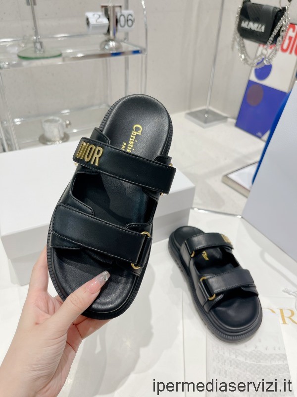 35-40 Arası Siyah Kuzu Derisinde Replika Dior 2022 Dioract Slayt Sandalet