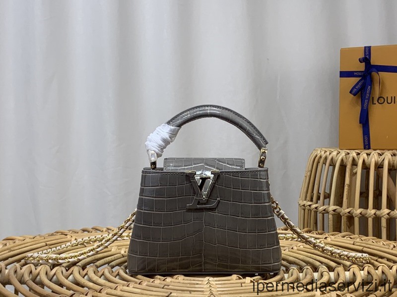 Louis Vuitton Capucines Mini çapraz Askılı çanta Gri Timsah Derisinden N94227 M48865 21x14x8cm