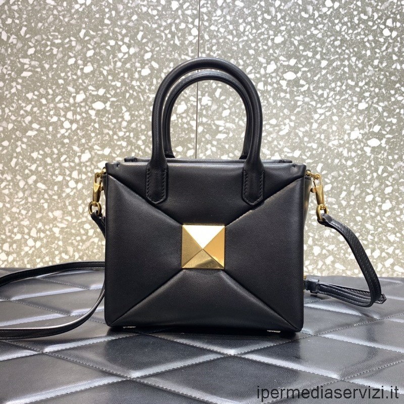 Replika Valentino Siyah Napa Kuzu Derisinde Küçük Tek Maksi Saplamalı Tote Omuz çantası 19x16x12cm
