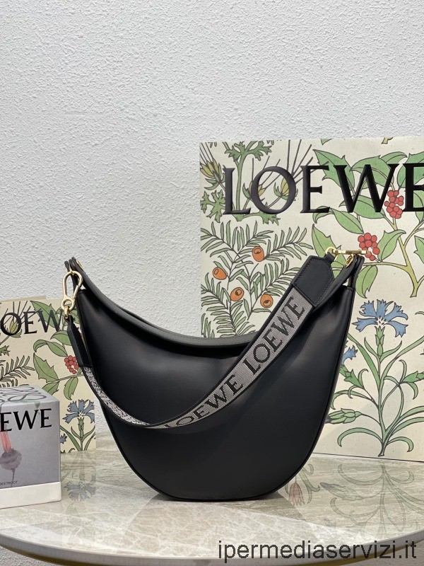 çoğaltma Loewe Luna Yarım Ay Hobo Omuz çantası Siyah Klasik Dana Derisi 29x27x8cm