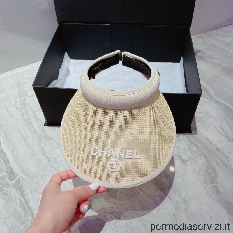 çoğaltma Chanel Beyaz Bej Rafya Siperlik şapka