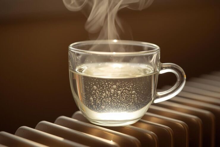 Tazza fumante sul termosifone 